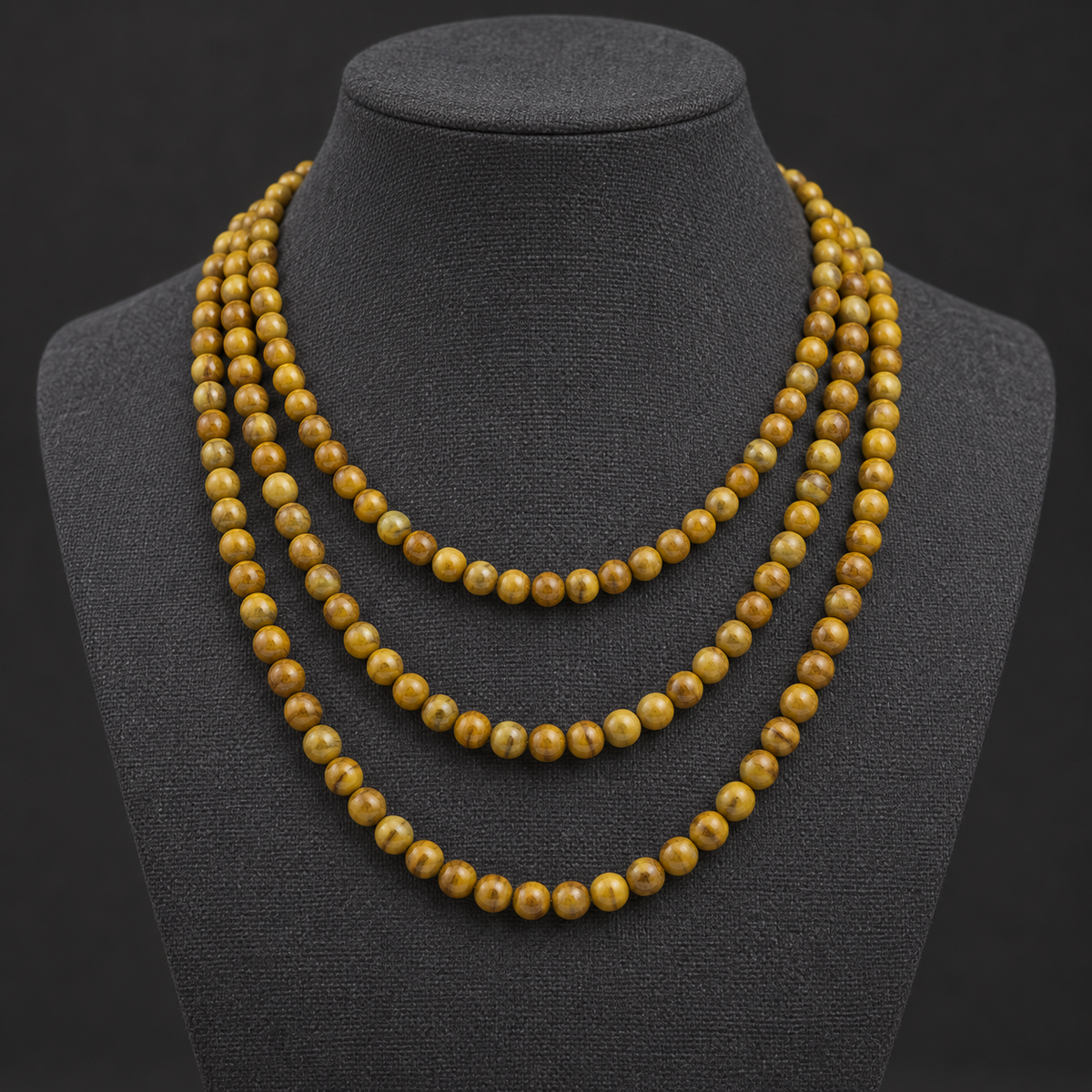 Yellow Tiger Skin Jasper Natural Healing Stones – 6mm, 8mm, 10mm Wood Jasper - neck display