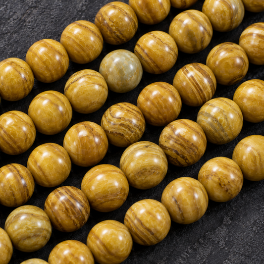 Yellow Tiger Skin Jasper Natural Healing Stones – 6mm, 8mm, 10mm Wood Jasper - dark close-up