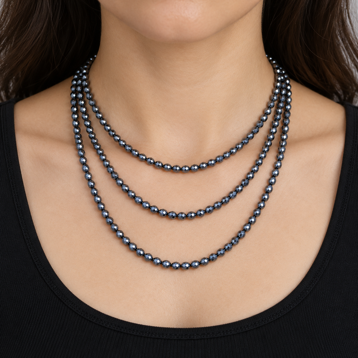 Hematite Round - necklace styling example