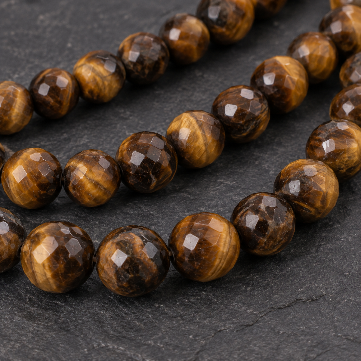 Tiger Eye facete - dark close-up