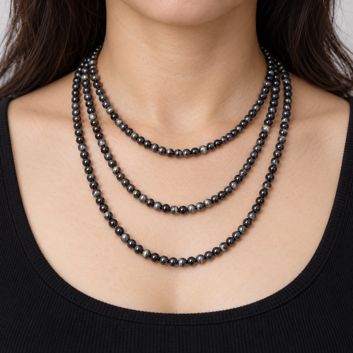 Black Gray Tiger Eye - necklace styling example