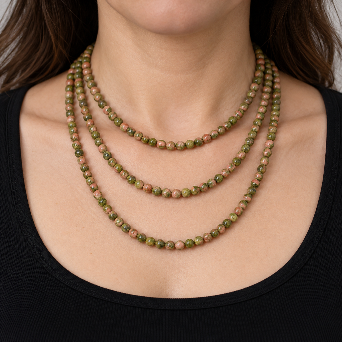 Unakite Round - necklace styling example
