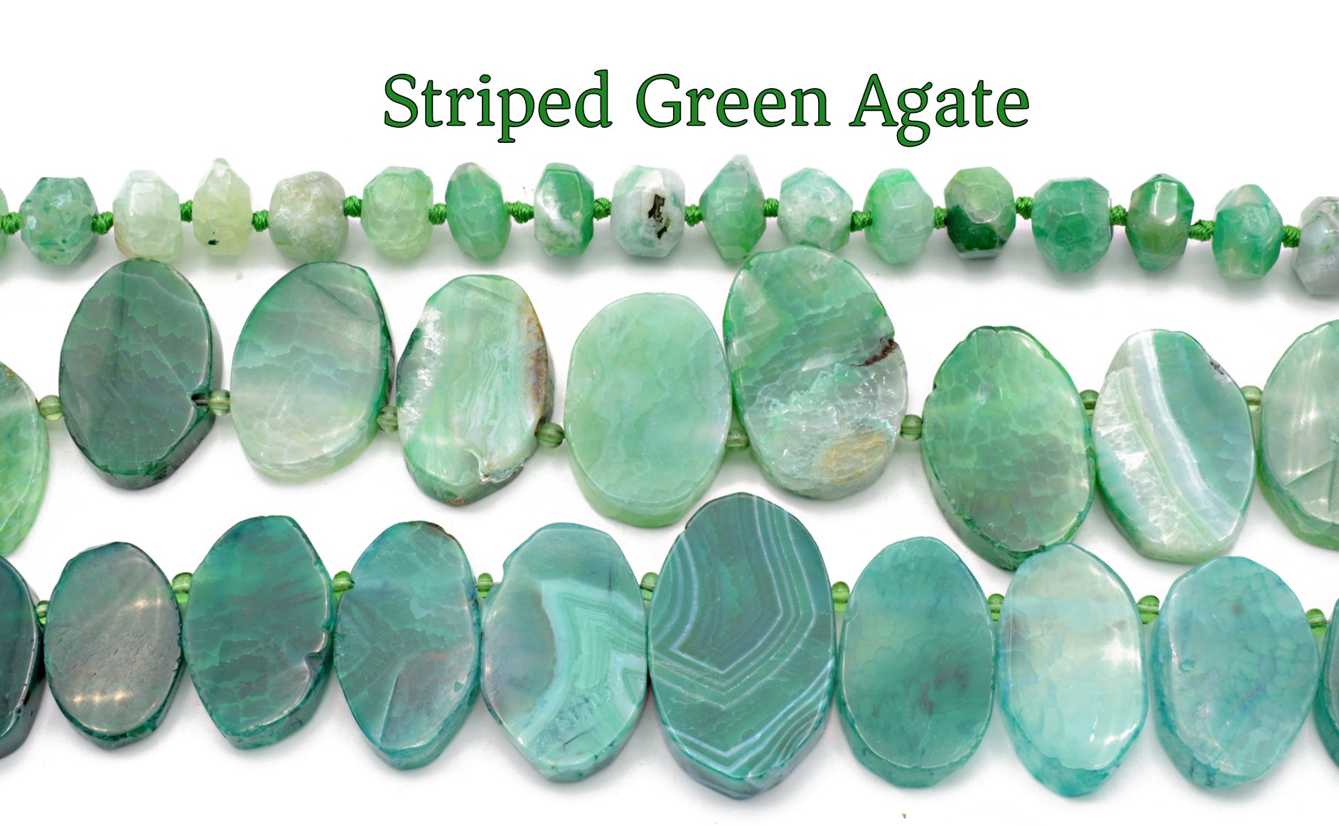 Striped Green Agate Oval and Faceted Roundel on Sale - BeadsFindingDepot