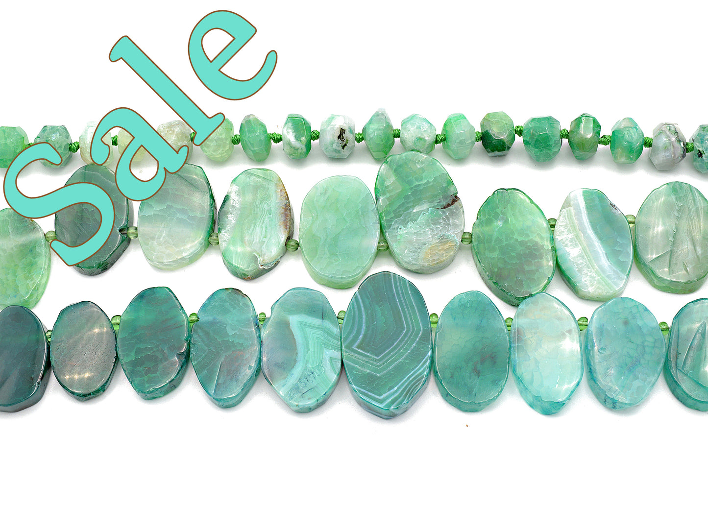 Striped Green Agate Oval and Faceted Roundel on Sale - BeadsFindingDepot