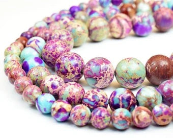 natural purple impression jasper beads 6 mm 8 mm 10 mm 12 mm round turquoise imperial impression natural healing stone cha...