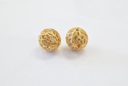 10mm Round Ball 18k Gold Filled Micro Pave Beads with Clear CZ Cubic Zirconia, 18K Gold Filled Findings For Jewelry Making...