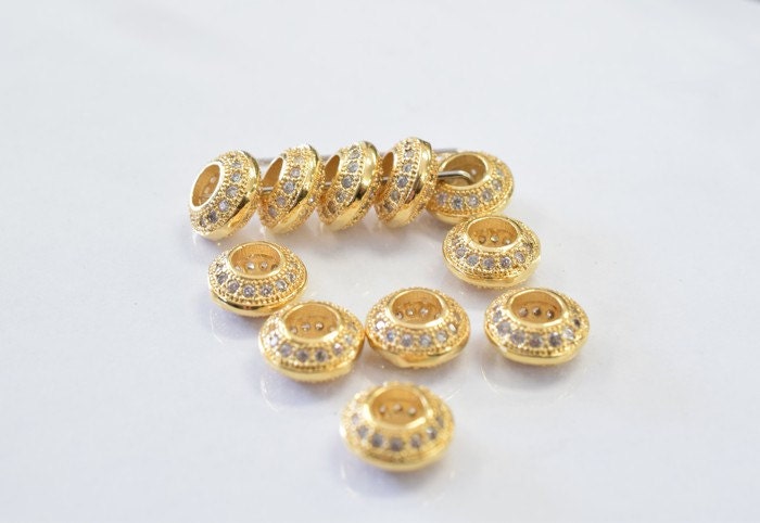 18k 8mm Roundel Gold Filled Micro Pave Beads with Clear Cubic Zirconia jewelry making supplies - detail image 3