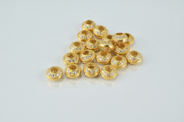 18k 8mm Roundel Gold Filled Micro Pave Beads with Clear Cubic Zirconia jewelry making supplies - detail image 4