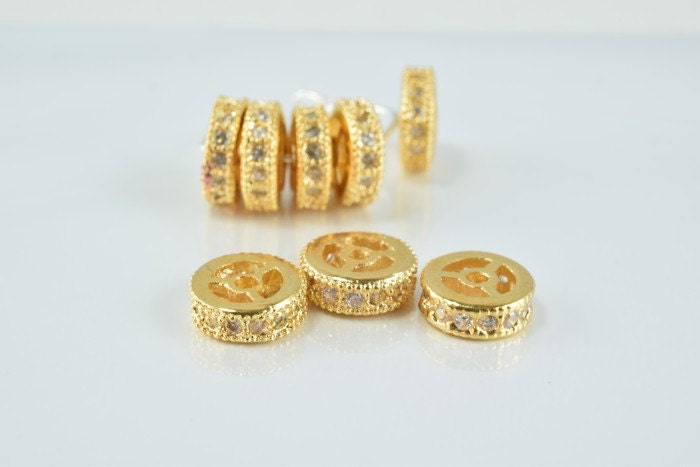 14k 9mm Roundel Gold Filled Look, EP Micro Pave Beads Clear CZ Cubic Zirconia jewelry making supplies - detail image 5