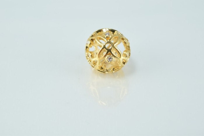 10mm Round Ball 18k Gold Filled Micro Pave Beads with Clear CZ Cubic Zirconia, 18K Gold Filled Findings For Jewelry Making...