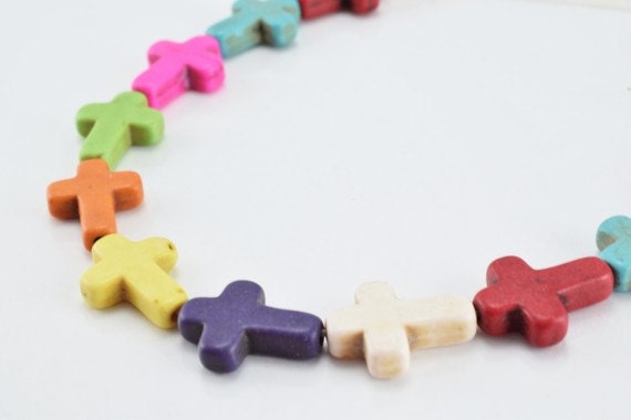 Multi Color Howlite Cross Gemstone Beads 12x16mm Sizes Strands Beads Natural healing stone chakra stones for Jewelry Makin...