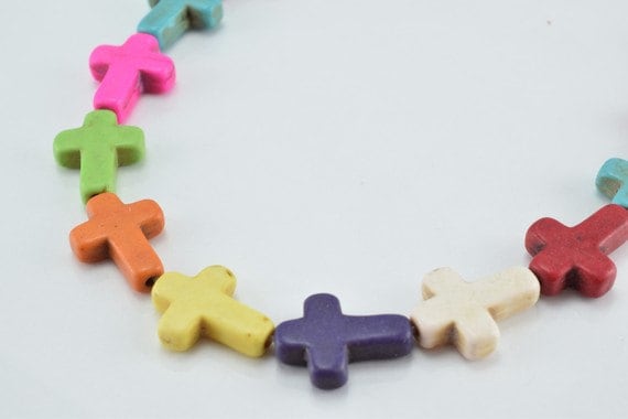 Multi Color Howlite Cross Gemstone Beads 12x16mm Sizes Strands Beads Natural healing stone chakra stones for Jewelry Makin...