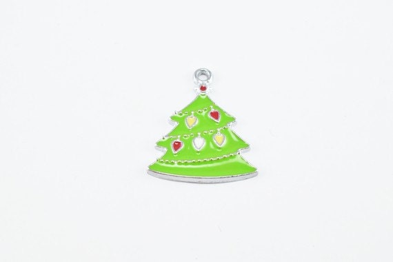Enamel Christmas Charms, Christmas tree, Santa Claus jewelry making supplies - detail image 2