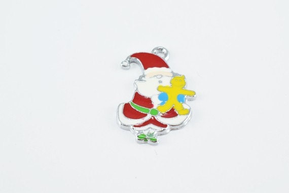 Enamel Christmas Charms, Christmas tree, Santa Claus jewelry making supplies - detail image 3