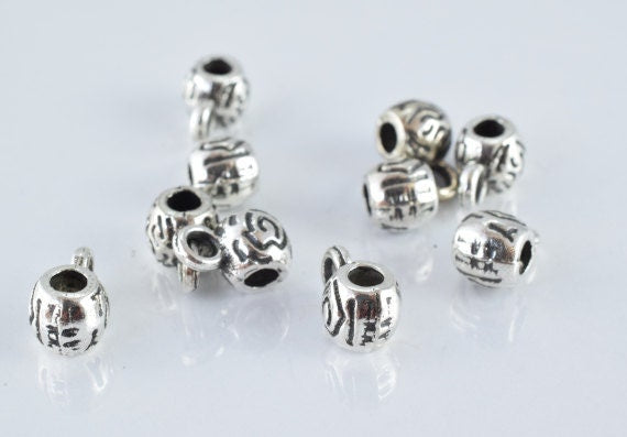 6x10mm Antique Silver Decorative Design Metal Beads, Sold by 1 pack of 20pcs, 2mm hole opening, 2mm bail opening jewelry m...