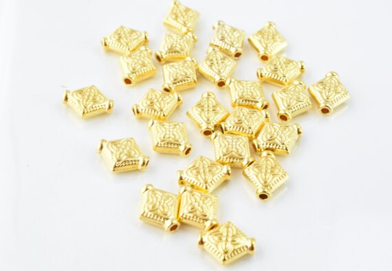 10x9mm Gold Textured Beads, Sold by 1 pack of  25pcs, Double sided hole opening, 1mm, 3mm thickness of bead jewelry making...