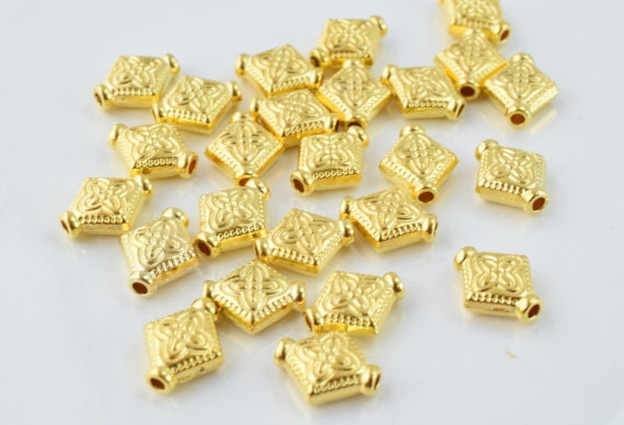 10x9mm Gold Textured Beads, Sold by 1 pack of  25pcs, Double sided hole opening, 1mm, 3mm thickness of bead jewelry making...