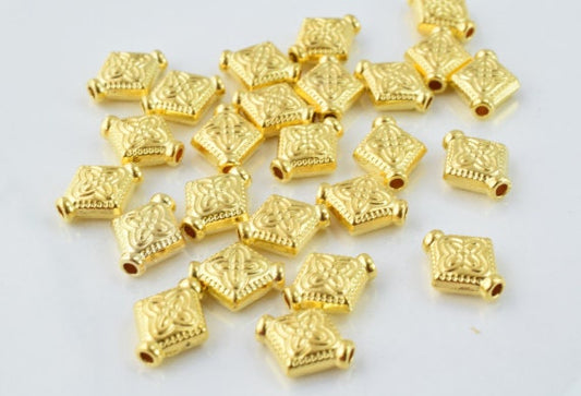 10x9mm Gold Textured Beads, Sold by 1 pack of  25pcs, Double sided hole opening, 1mm, 3mm thickness of bead jewelry making...