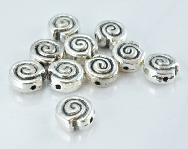 10mm Black Accent Color Swirl Antique Silver Metal Beads, Sold by 1 pack of 10pcs, 1m hole, 5m bead thickness jewelry maki...