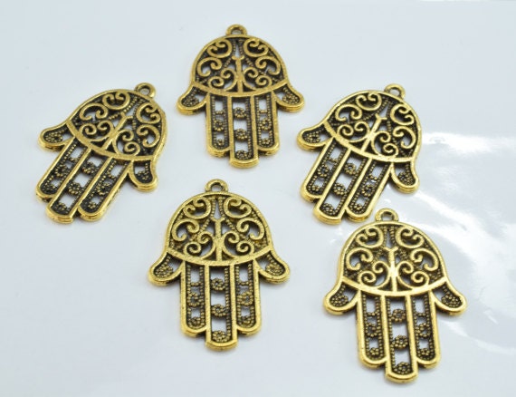 35x25mm Bronze Hamsa Hand Charm Pendant 5pcs/PK 2mm hole opening 2mm Charm Thickness jewelry making supplies - detail image 4