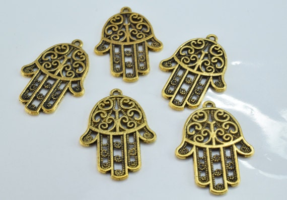 35x25mm Bronze Hamsa Hand Charm Pendant 5pcs/PK 2mm hole opening 2mm Charm Thickness jewelry making supplies - detail image 2