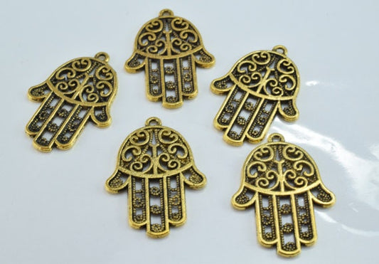 35x25mm Bronze Hamsa Hand Charm Pendant 5pcs/PK 2mm hole opening 2mm Charm Thickness jewelry making supplies - detail image 2