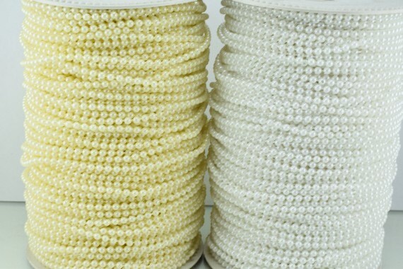 3mm Plastic Pearl Roll 100 Yards White/Creamy Wedding Pearl Beads on a Spool, Roll, Acrylic Beaded Garland Strand jewelry...