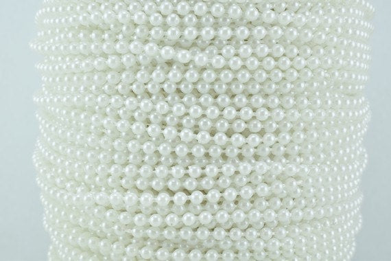 3mm Plastic Pearl Roll 100 Yards White/Creamy Wedding Pearl Beads on a Spool, Roll, Acrylic Beaded Garland Strand jewelry...