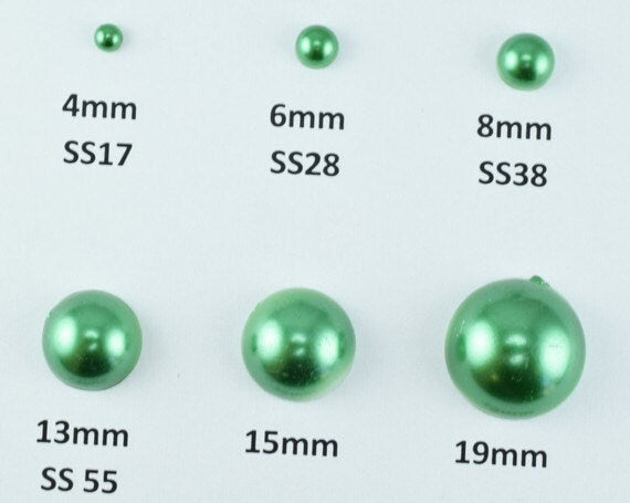 Decoden Flat Back Green Pearls (Half Pearl) 4mm/6mm/8mm/13mm/15mm/19mm for Cloth or Shoe or Decoration or Jewelry Making I...