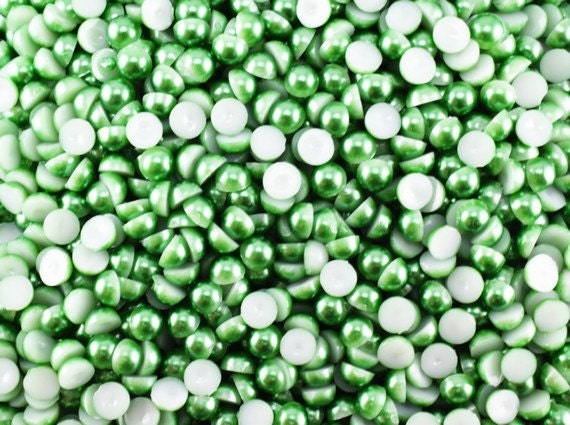 Decoden Flat Back Green Pearls: Acrylic Half Pearls, Multiple Sizes | Jewelry Making, Craft Supplies, Decoration
