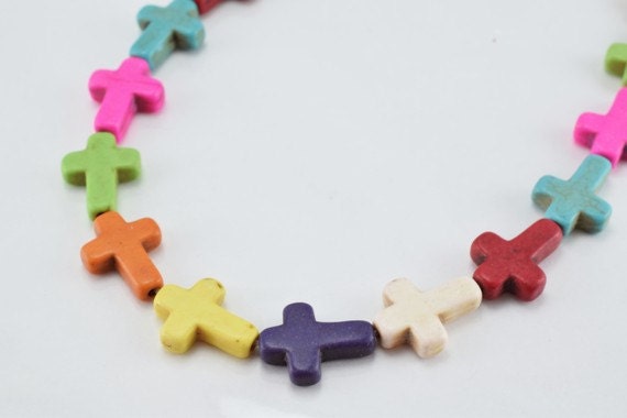 Multi Color Howlite Cross Gemstone Beads 12x16mm Sizes Strands Beads Natural healing stone chakra stones for Jewelry Makin...