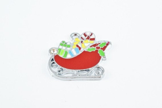 Enamel Christmas Charms, Christmas tree, Santa Claus jewelry making supplies - detail image 5
