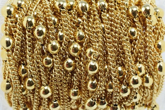 Gold Plated Tarnish Chain 18K Electroplated Ball Beaded, Cable Style (3mm Diameter, Tarnish Resistant, Sold by Foot)