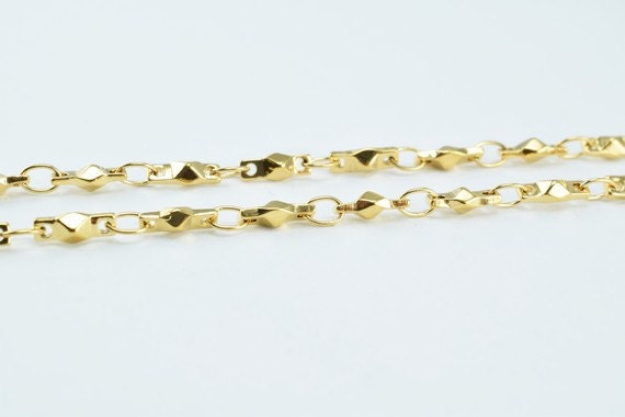Gold Plated Tarnish Resistant Bar Chain - 18K Electroplated Finish, 2.5mm Width, Copper Metal, Ideal for Jewelry Crafting