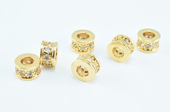 6mm Roundel 14k Gold Filled Micro Pave Beads with Clear CZ Cubic Zircon GFM23, Rhinestone, sparkle, Bling Spacer Beads For...