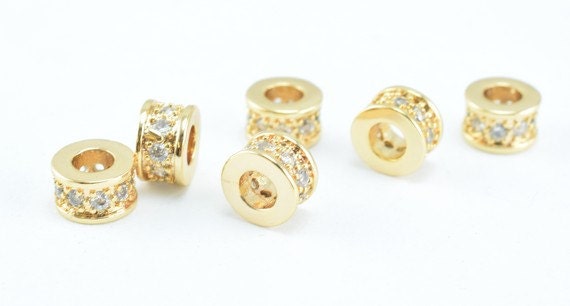 6mm Roundel 14k Gold Filled Micro Pave Beads with Clear CZ Cubic Zircon GFM23, Rhinestone, sparkle, Bling Spacer Beads For...