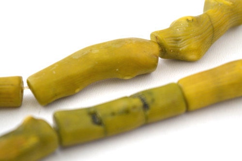 Yellow Dyed Coral Stone Beads, Sold by 1 Strand of 11pcs, 40x14mm, 1mm hole opening jewelry making supplies - detail image 4