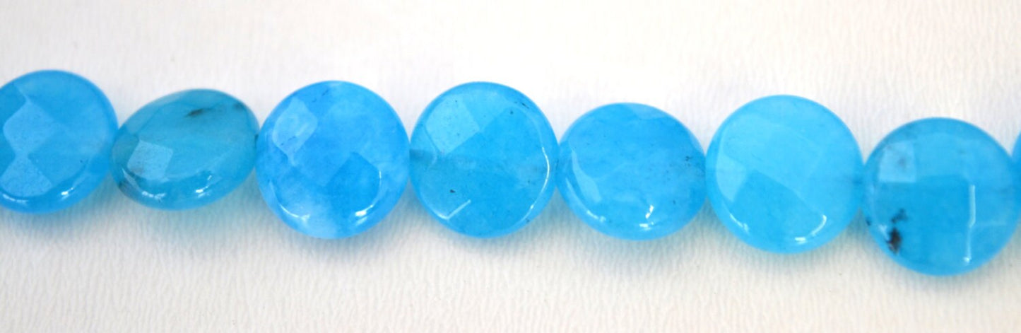 Cloud Blue Agate Flat Round Gemstone Faceted Beads 1 strand 47 PCs Size 10mm Natural, healing, chakra, birthstone for Jewe...