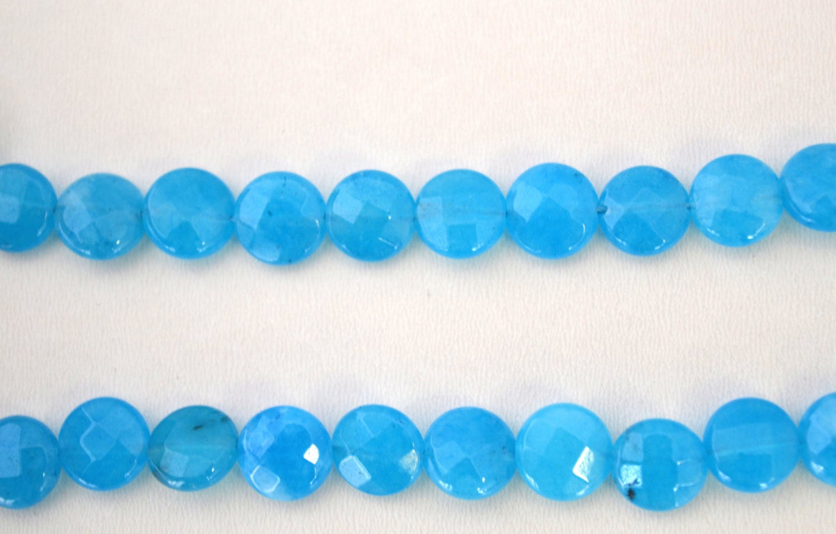 Cloud Blue Agate Flat Round Gemstone Faceted Beads 1 strand 47 PCs Size 10mm Natural, healing, chakra, birthstone for Jewe...