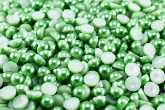 Decoden Flat Back Green Pearls: Acrylic Half Pearls, Multiple Sizes | Jewelry Making, Craft Supplies, Decoration