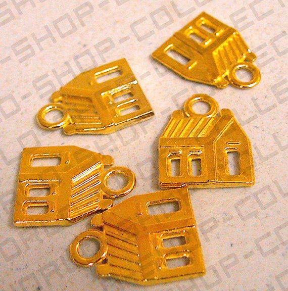 10 PCs House Charm Gold/Antique Silver/Antique Green Alloy Charm Size 17x13.5mm Decorative Design Beads 3mm JumpRing Size...
