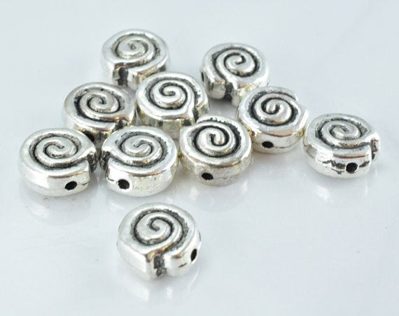 10mm Black Accent Color Swirl Antique Silver Metal Beads, Sold by 1 pack of 10pcs, 1m hole, 5m bead thickness jewelry maki...