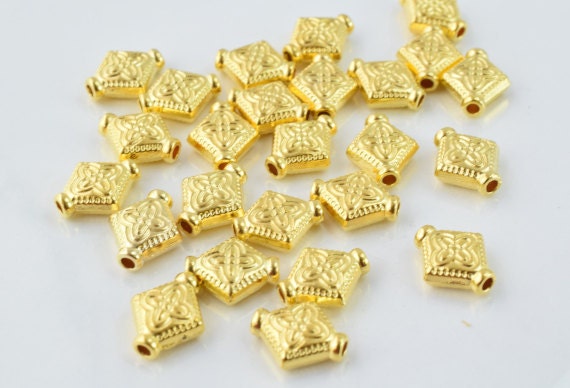 10x9mm Gold Textured Beads, Sold by 1 pack of  25pcs, Double sided hole opening, 1mm, 3mm thickness of bead jewelry making...