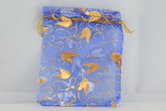 3x4 Light Blue Petals Organza Gift Part Favor Bags, Sold by 1 dozen, jewelry making supplies - detail image 3