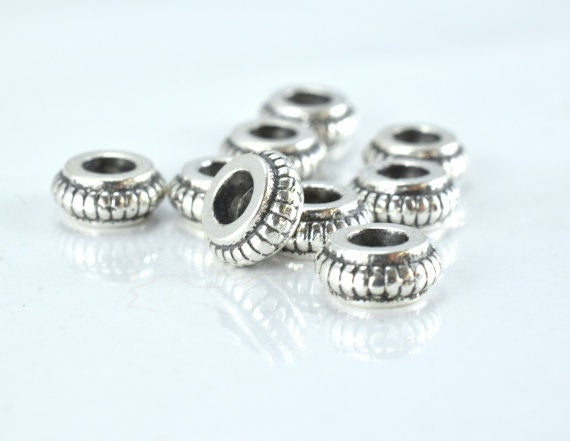 7mm Antique Ribbed Silver Metal Beads, Black Accent Detailed Design Sold by 1 pack of 25pcs, 2mm hole opening jewelry maki...
