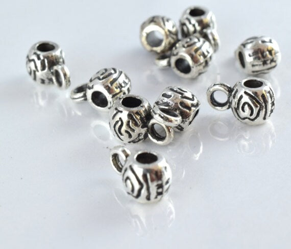 6x10mm Antique Silver Decorative Design Metal Beads, Sold by 1 pack of 20pcs, 2mm hole opening, 2mm bail opening jewelry m...