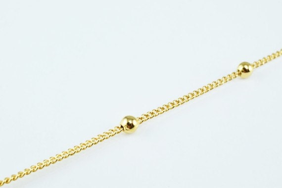 Gold Plated Tarnish Chain 18K Electroplated Ball Beaded, Cable Style (3mm Diameter, Tarnish Resistant, Sold by Foot)