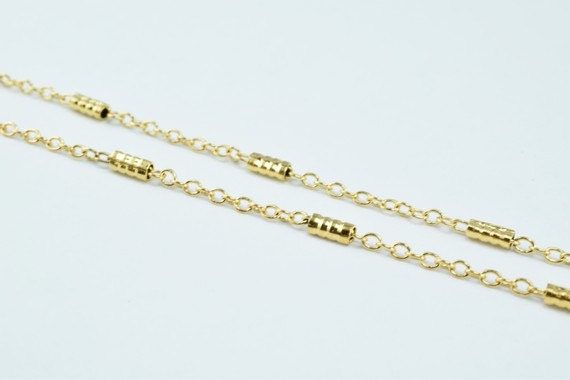 18K Gold Plated* tarnish resistant Bar Chain, Cable Chain, Bar Size 2mm Chain Size 1mm for Jewelry Making GFC050 Sold by F...