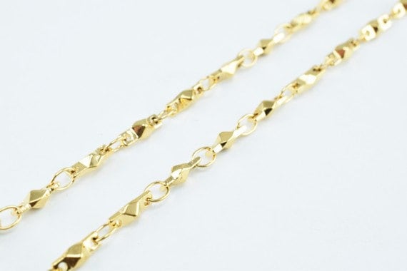 Gold Plated Tarnish Resistant Bar Chain - 18K Electroplated Finish, 2.5mm Width, Copper Metal, Ideal for Jewelry Crafting