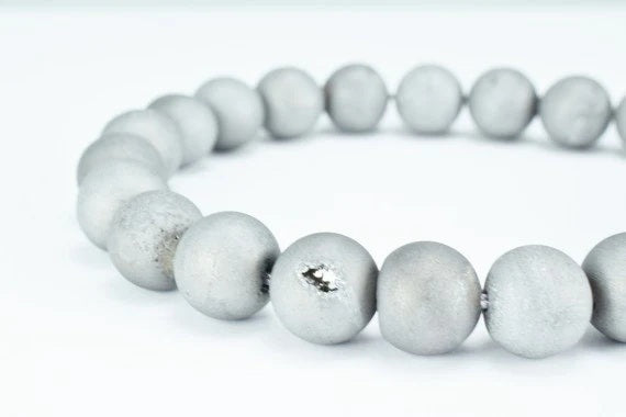 matte silver druzy gemstone round beads 6 mm 8 mm 10 mm natural stones beads natural healing stone chakra stones for jewel...